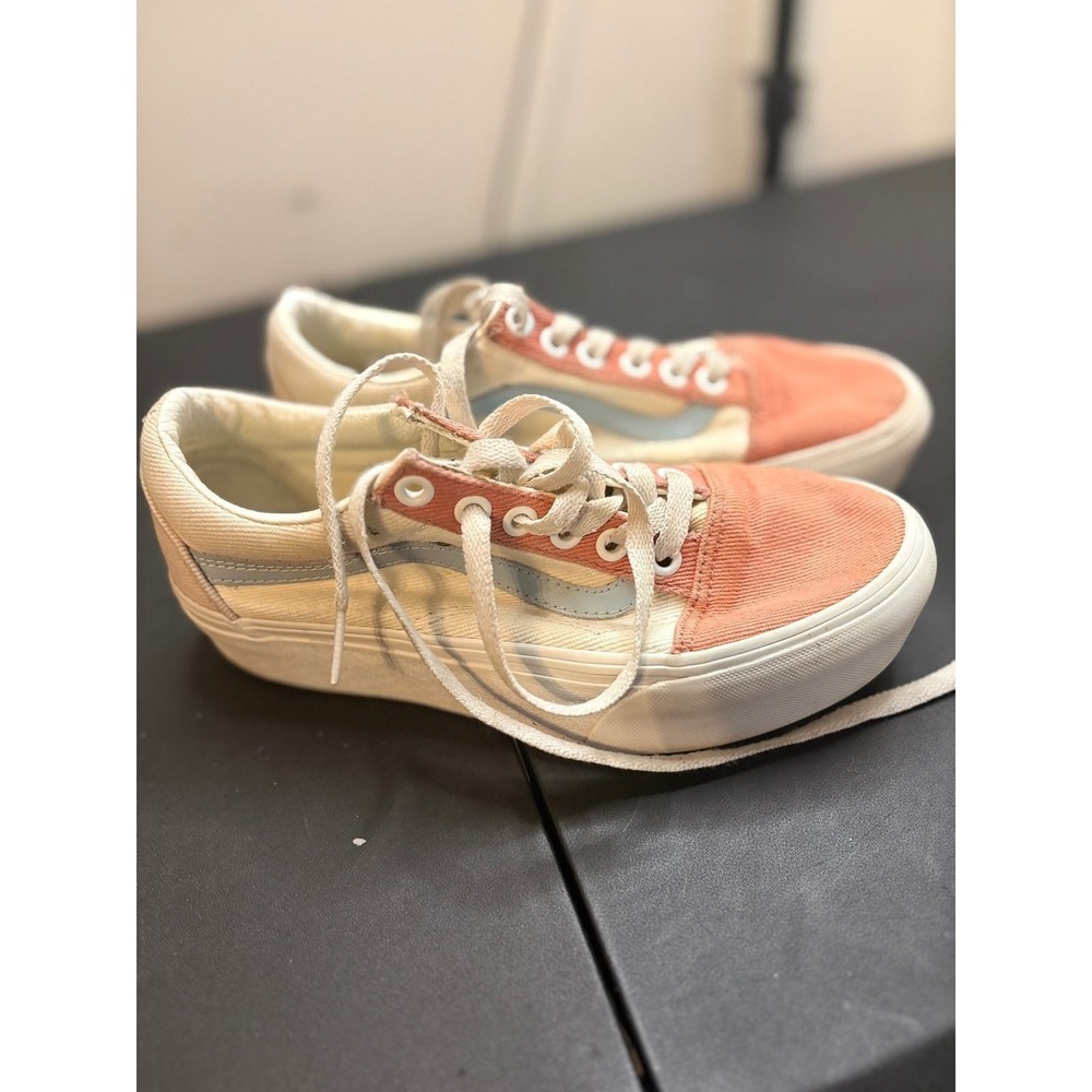 Vans Old Skool Stacked Corduroy Platform Sneakers Peach Cream Blue 5.5 721356